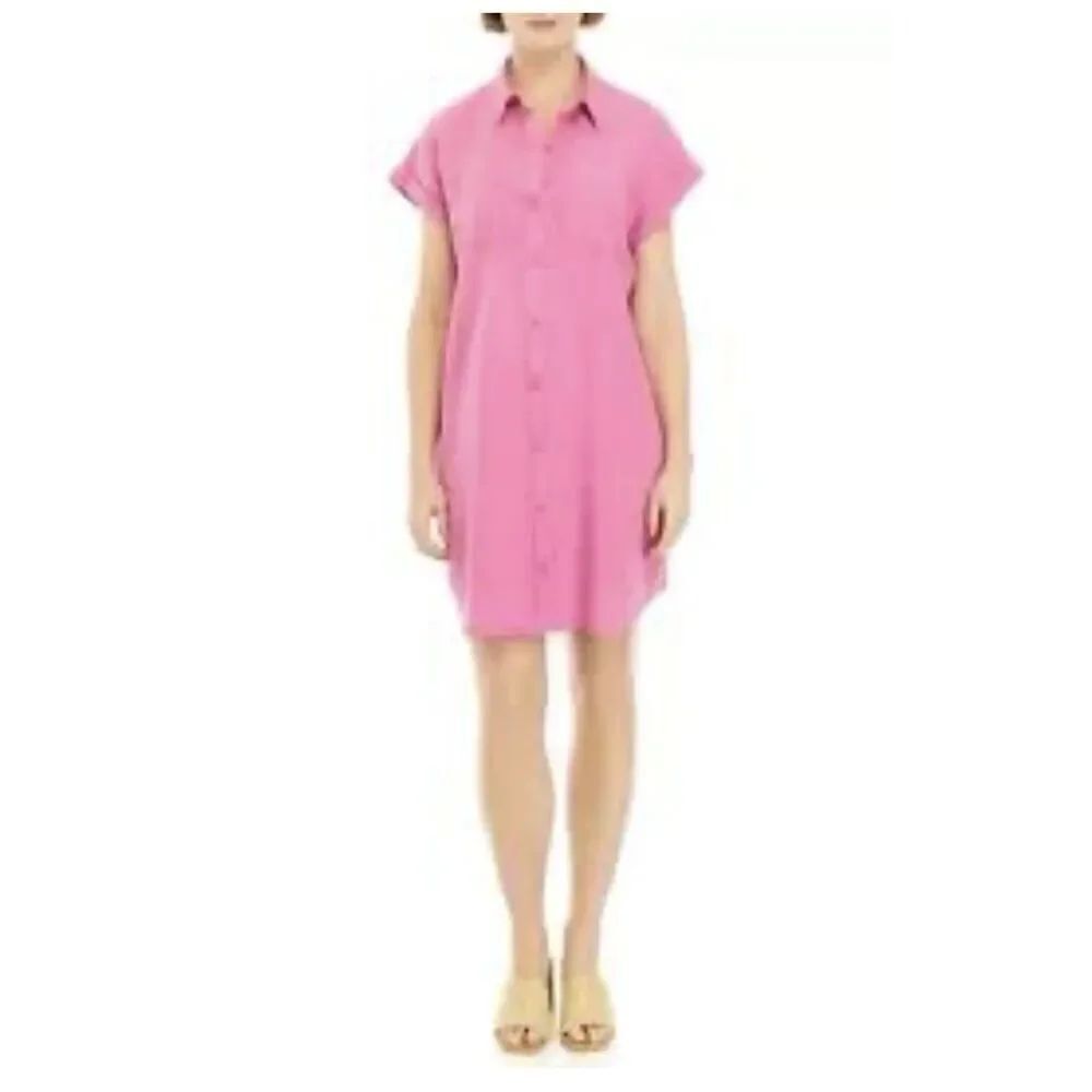 Wonderly Women's Short Cap Sleeve Shirtdress Hamilton Pink Button Down S